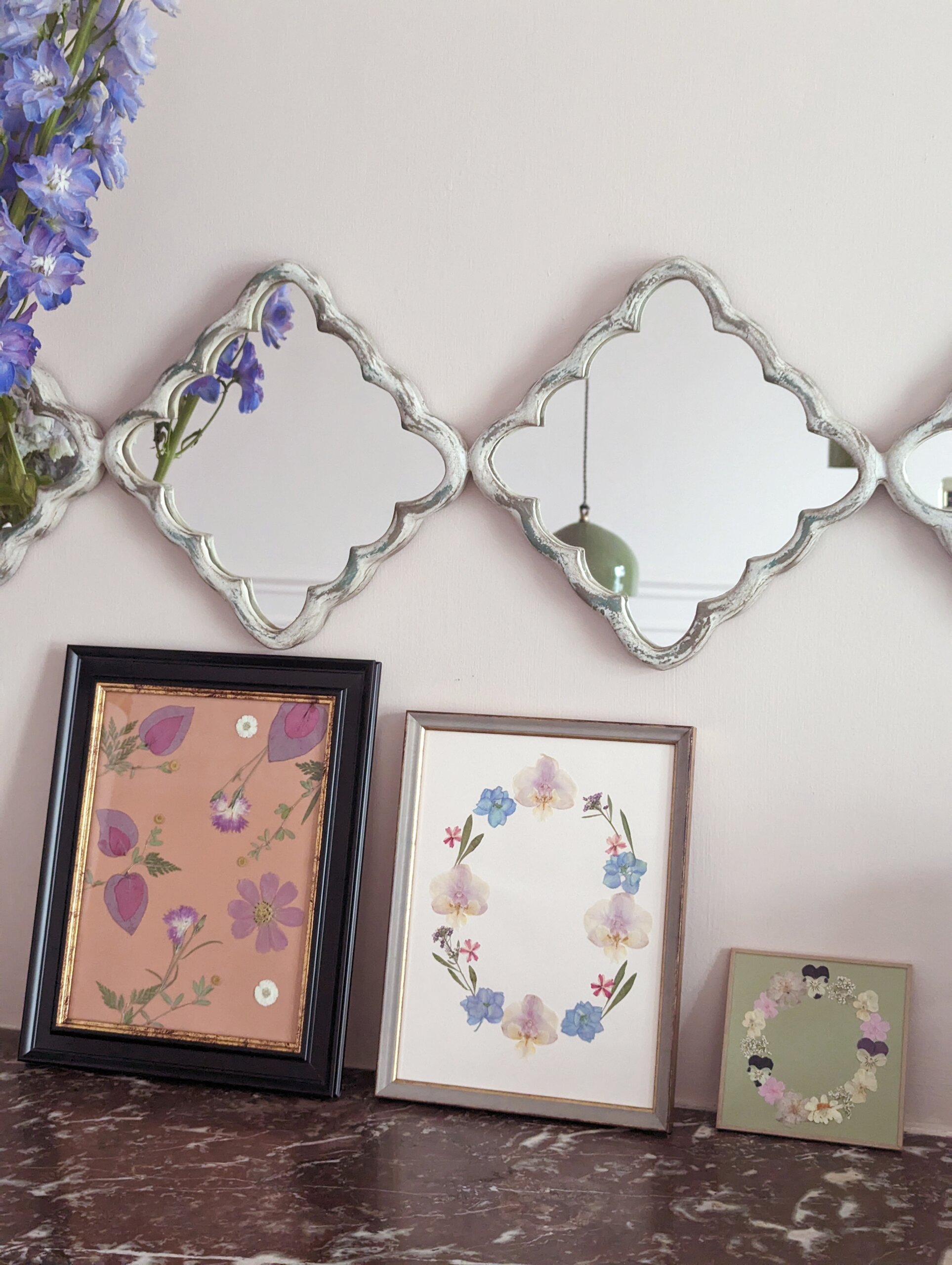 3 frames with pressed flowers artworks